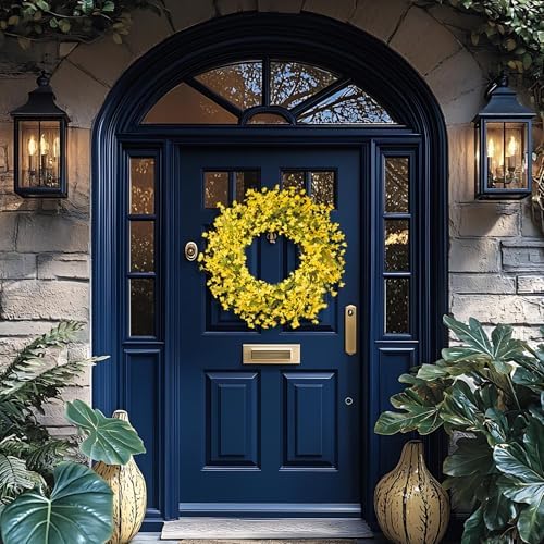 24 Inch Spring Wreath for Front Door, Artificial Yellow Forsythia Flower Grapevine Wreath for All Seasons - Farmhouse Indoor Outdoor Decor for Porch, Wall, Easter & Summer - Image 7