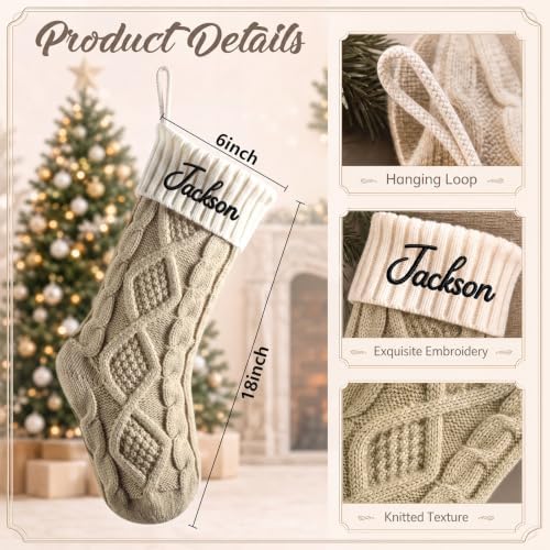 Personalized Christmas Stockings,Custom Embroidered Name Knit Stockings - Image 3