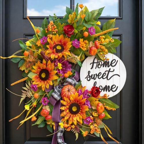 24 Inch Fall Wreaths for Front Door,Outdoor Autumn Wreath with Sunflowers by wreathqueen