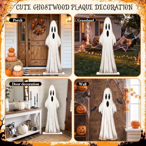 Rattanview 45 Inch Halloween Ghost Porch Sign Wooden Welcome for Front Door - Image 6