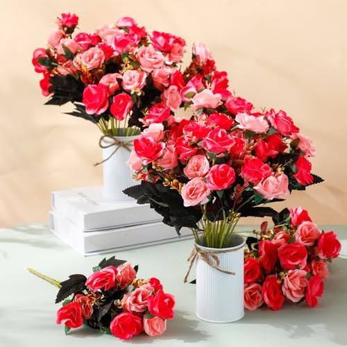 Hotop 12 Pcs Artificial Flowers Centerpiece for Tables 13 in, Rose Red - Image 6