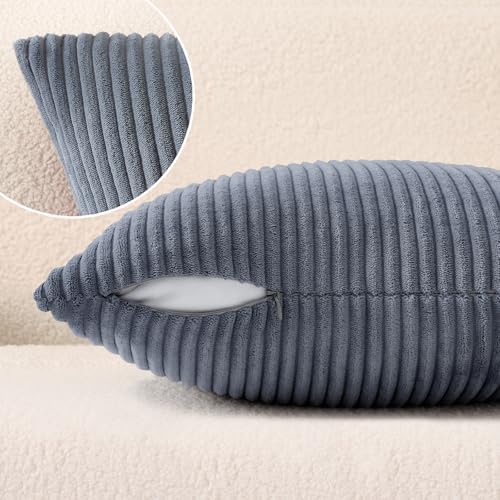 Mecatny Corduroy Decorative Throw Pillow Covers 26x26 Set of 2 Blue Grey - Image 5