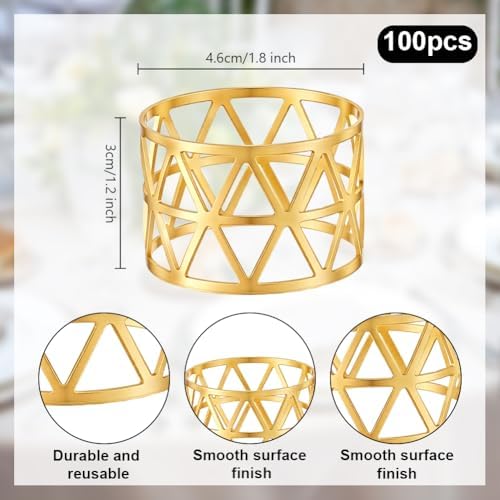 100Pcs Gold Hollowed-Out Napkin Rings - Image 2