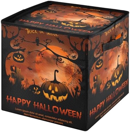 YETTASBIN Halloween Pumpkin Large Christmas Ornament Storage Box with Zipper & Adjustable Dividers, Storage Container with Lid & Handles for 64 Holiday Ornaments 3-Inch, 13 x 13 Inch - Image 2