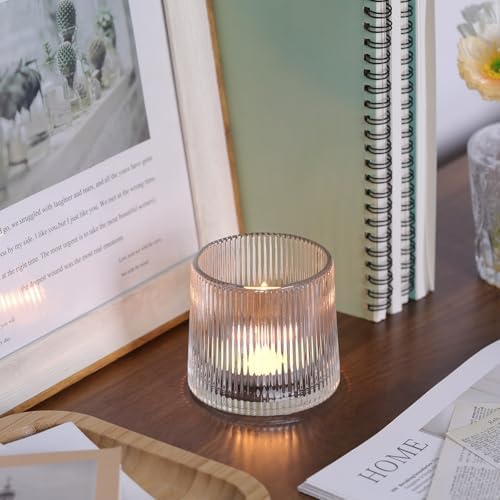 DARJEN Clear Ribbed Tealight Votive Candle Holders Set of 10 - Image 4