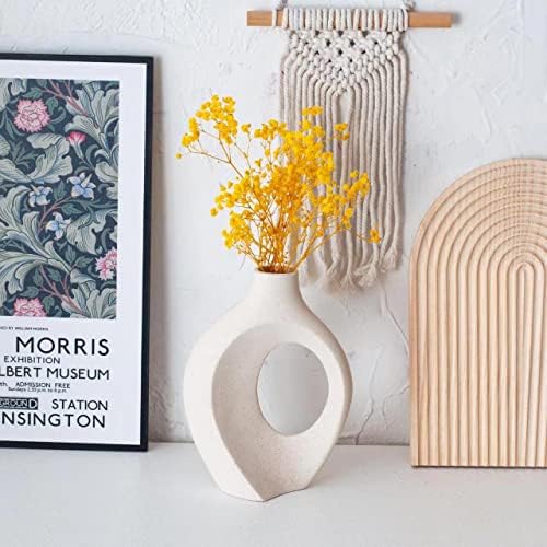 Liotww Off White Ceramic Flower Vase Home Decor Shaped Hollow Vase Set of 2 - Image 5