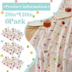 6PCS Lvory Floral Table Runner 10 FT, Embroidery Daisy Table Runners Seasonal Spring Summer Sheer Tulle Dining Table Decor for Home Party Birthday Decor 29x120 Inch ﻿ - Image 2