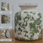 Vintage Green Crackle Glaze Ceramic Flower Vase, 6” Small Rustic Pottery Decorative Botanical Vase with Distressed Beige Rim French Country Farmhouse Cottage Tabletop & Mantel Home Decor - Image 6