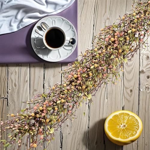 60" Pip Berry Garland - Artificial Spring and Summer Decorative Garland with Pink Purple Green Cream Berries, Perfect for Front Door, Mantel, Centerpiece and Table Display Seasonal Décor - Image 6