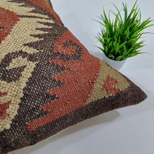 Trade Star 70% Jute 30% Wool Cushion Cover Handwoven Kilim Pillow Cover 18x18 Inches Authentic Throw Pillow Case Square Pillow Sham Boho Decorative Vintage Kilim Cushion Case for Outdoor Decor - Image 4