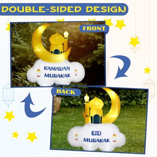 Gemscream 5.9FT Ramadan Inflatable Outdoor Decorations Moon Eid Mubarak Inflatables Blow up Muslim Holy Celebration Decor with LED Lights Muslim Islamic Blow up for Holidays Yard(Chic) - Image 3