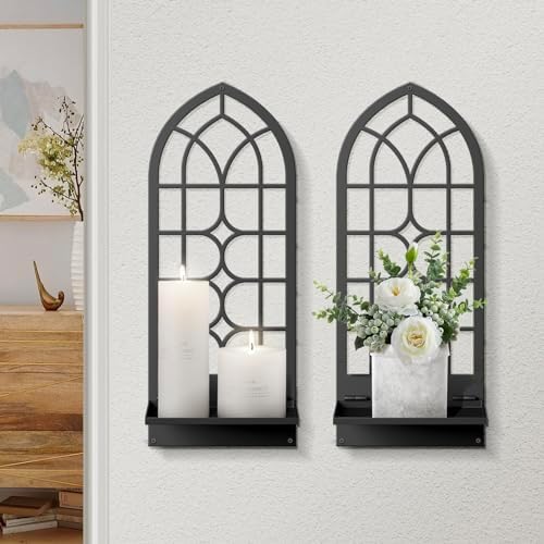 Wall Sconces Candle, Black Metal Wall Art Decor, Retro Line Wall Candle Holder for Living Room, Dining Room, Bedroom, Bathroom (16.5 x 7 in) by Sokurdeg