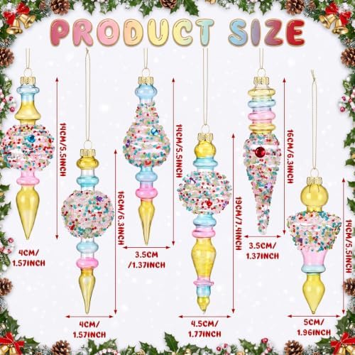 Soaoo 6 Pcs 6.3 in Pastel Mercury Glass Finial Christmas Ornaments - Image 3