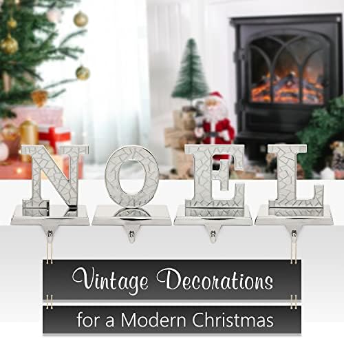 Stocking Holder for Mantle – 4pc N O E L Christmas Stocking Holders Nickel – Stocking Holders with Velvet Bottom – Durable Metal Stocking Holders - Image 2
