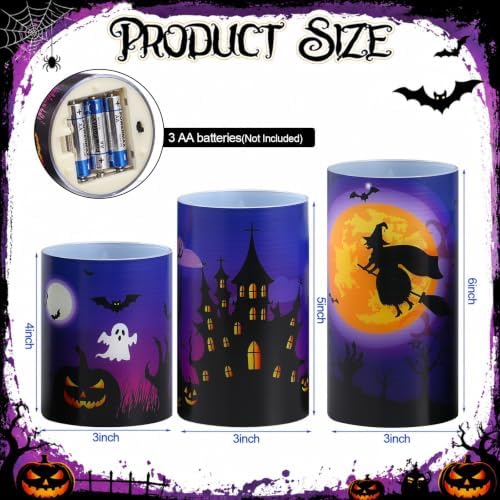 Blosssound 3 Pack Halloween Flameless Candles Black Pumpkin Witch Ghost LED - Image 2