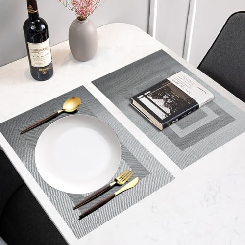 PIGCHCY Placemats Set of 12 Washable Durable Place Mats Vinyl Heat Resistant Non-Slip Table Mats Indoor Outdoor (18 x 12 inches, Silver Black) - Image 6