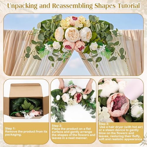 Suncalla 2 Pcs Artificial Peony Eucalyptus Floral Swag for Arch, Champagne - Image 4