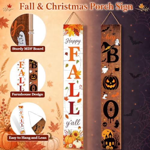 2 in 1 Fall Porch Sign 47" Double Side Halloween Front Door Decor - Image 2