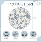 Set of 12 Blue Floral Cotton Placemats 15" Round Scalloped Navy Blue - Image 2