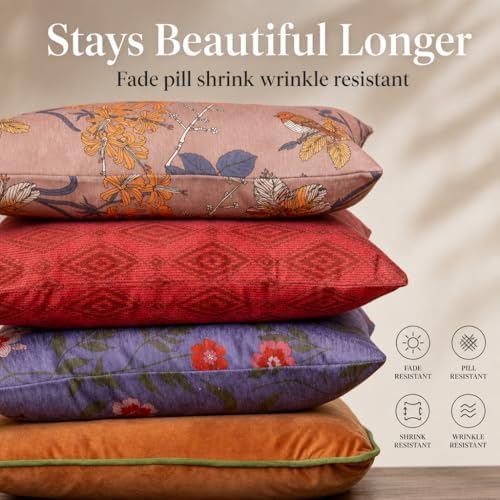 Embroidered Bold Patterned Throw Pillow Covers, 4 Pack Set, 18x18 Inch Floral Printed Modern Accent Pillow Covers - Image 7