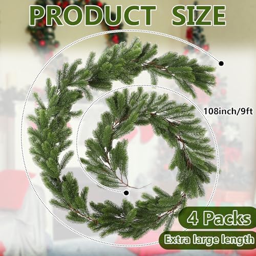 Lyrow 4 Pcs Christmas Pine Greenery Garland, Artificial Pine Garland - Image 2