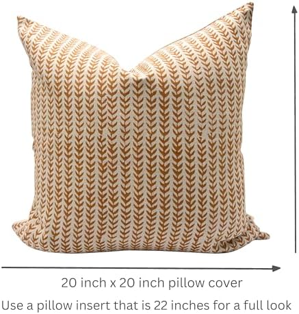 Decorative Pillow Cover French Country Pillow Cover Cottage Decor Floral Block Print, Farmhouse Decorative Cushion Cover, Striped Pillow Cover Line and Loop (Rust) - Image 6