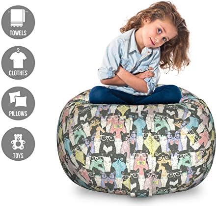 Ambesonne Funny Cartoon Storage Toy Bag Chair, Theme of Playful Hipster Cats with Glasses Colorful Dotted Designed Print, Stuffed Animal Organizer Washable Bag, Large Size, Pink Grey - Image 2