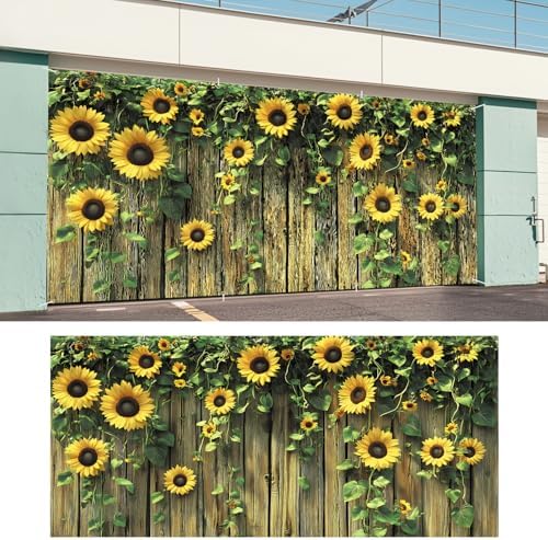 ANNA QUEEN Sunflower Fence Garage Door Banner 6 x 13FT, Vibrant Floral Sunflowers with Wooden Fence Garage Door Cover, Outdoor Garden Decoration for Spring Summer Parties Patio Home Decor - Image 6
