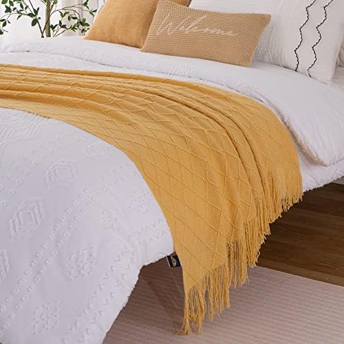 BATTILO HOME Yellow Throw Blanket with Fringe, Gold Bed Throws Spring Decorative Large Throw for Couch Sofa Indoor Outdoor (Yellow, 52"x80") - Image 6