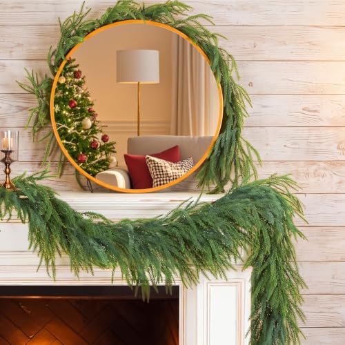 2 Pcs 9ft Christmas Artificial Norfolk Pine Garland, Real Touch Winter Greenery Garland for Fireplace, Mantle, Table, Stairs, Indoor Outdoor Christmas Decorations (2Pcs, 9ft) - Image 5