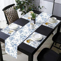 Blue and White Floral Table Runner and Place Mats Set of 6 108In by TQFZP