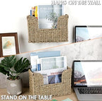 BTSKY Woven Hanging Magazine Holder, Seagrass Magazine Basket, Wall Mounted Storage Basket for Books & Files, Wall File Organizer Magazine Rack with Handle for Home & Office - 12x4.3x7.9 Inch - Image 2