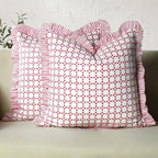 CPC Magenta Pink Hand Block Print 100% Cotton Ruffle Throw Pillow Cover 24x24 inch with Hidden Zipper Decorative for Couch, Bed, Sofa, Farmhouse, Cottagecore Decor Gift Christmas Fall Thanksgiving by COTTONPRINTCLUB
