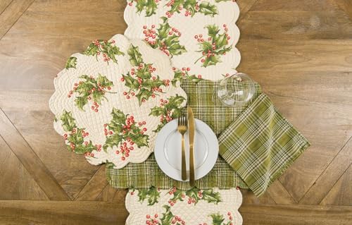 Holly Cream Berries 100% Cotton Quilted Christmas Table Runner 14" x 70" - Image 2