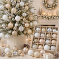 Lunmon 64 Pcs Champagne Gold White Christmas Ornaments 1.57/1.97/2.36 Inch by Lunmon