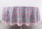 Ridhi Hand Block Print Round Tablecloth Flamingo Pink 132 Inch 100% Cotton - Image 3