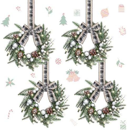 Hoteam 4 Pcs 9 Inch Mini Christmas Wreaths for Cabinets by Hoteam