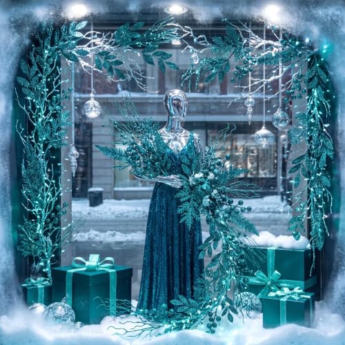 66 Pcs Teal Christmas Glitter Picks and Sprays - Image 6