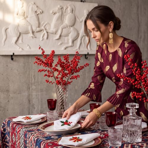 HunnmingRe 12 Pcs Classic Christmas Embroidered Cloth Napkins, 17x17 Inch - Image 4