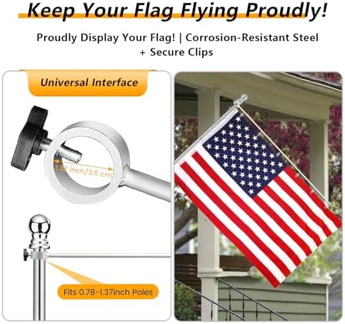 Adjustable Flag Straightener Rod and Detangler Kit with Strong Non-Slip Clips, for 0.7-1.1 Inch Diameter Flagpole, Stopping Flag Tangling Around Pole in Windy Conditions（2 Pack, Silvery） - Image 3