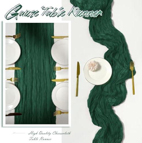 15 Pack Emerald Green Cheesecloth Table Runner 17 x 108 inch Cheese Cloth Table Runners 9ft Green Table Runner Rustic Romantic Sheer Gauze Runner for Wedding Party Baby Shower Table Decoration - Image 6