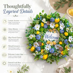 Spring Summer Wreaths for Front Door 24 Inch,Summer Wreath with Artificial Lemon,Daisy,Hydrangea & Lotus Pods,Door Wreath for Indoor Outdoor Farmhouse Home Decor - Image 3