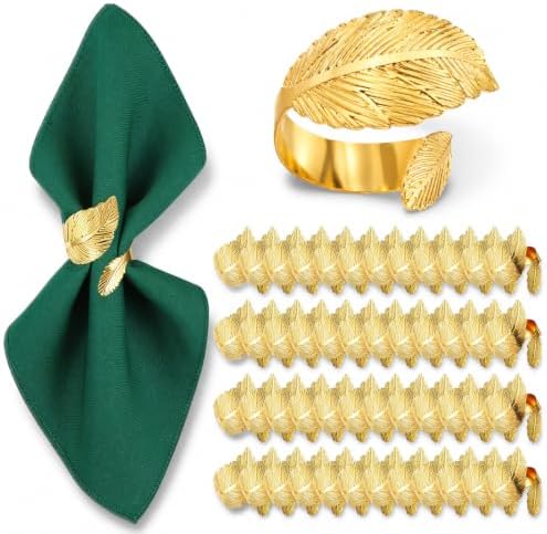 50Pcs Gold Leaf Napkin Rings Bulk Metal Napkin Holders for Wedding by Unknown