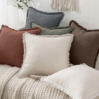 MIULEE Boho Linen Fringe Decorative Throw Pillow Covers Grey 20x20 - Image 6