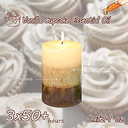 Pillar Candles Vanilla Cupcake Scented Immeiscent Aromatherapy Candle 50+ Hours Clean Burning Long Lasting Mottled Layered Candles for Home Scented SPA Restaurant Set of 3 - Image 4