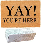 Yay You're Here Funny Coir Doormat - Natural Brown Entryway Welcome Mat, 23.7 x 15.7 inch by FNDMCTPS