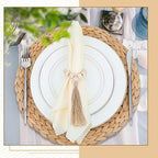 Gejoy 18 Pcs Boho Woven Placemat Wood Bead Napkin Ring with Dinner Napkin - Image 3