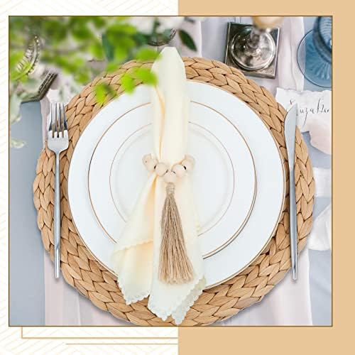 Gejoy 18 Pcs Boho Woven Placemat Wood Bead Napkin Ring with Dinner Napkin - Image 3