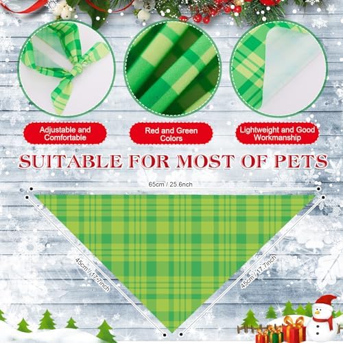 Abbylike 50 Pcs Christmas Plaid Dog Bandanas Bulk, Red and Green Gingham - Image 3