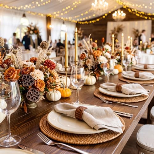 6 Pcs Rattan Charger Placemats with Napkin Rings Set, Brown - Image 2
